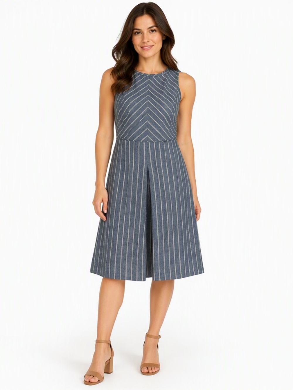 J.Crew Dress Woman's Size 2 Sleeveless Cotton Pleat Back Key Holes Pockets Lined